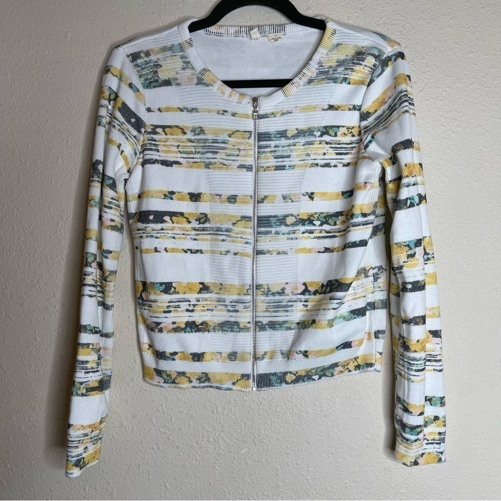 Anthropologie Moth Floral Array Yellow Crop Zip Jacket